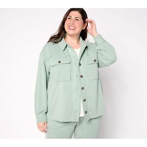 Anybody Women's Jacket Sz S Brushed French Terry Shacket Pockets Green A665642